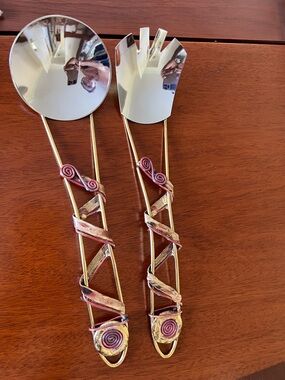 Gold Salad Serving Set - Brass Spoon & Fork